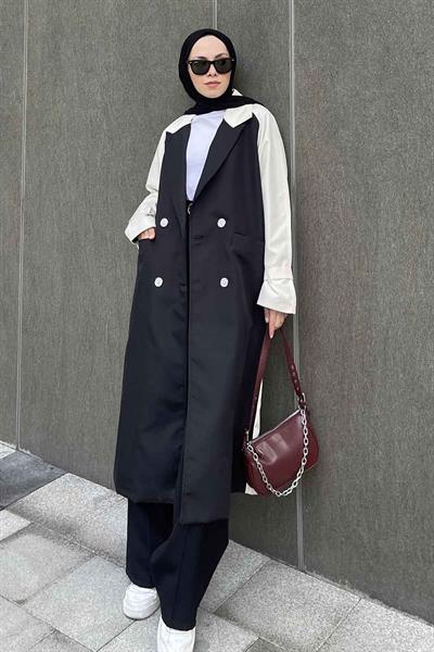 Retrica İki Renk Trençkot Ekru