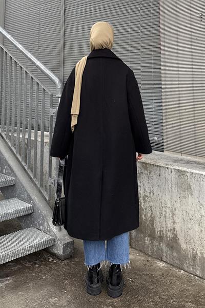 Tek Düğmeli Kaşe Kaban Siyah