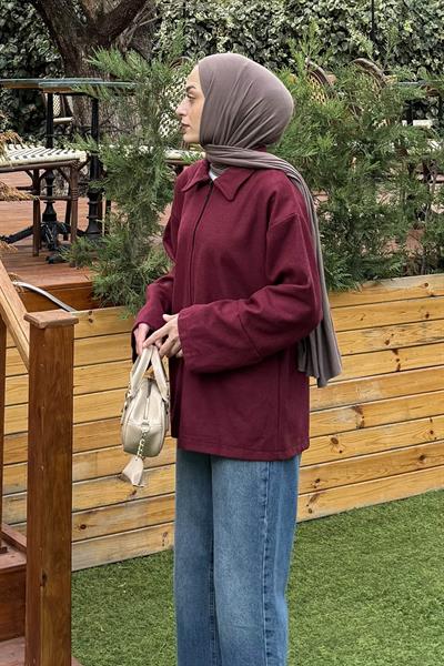 Fermuarlı Tesettür Ceket Bordo