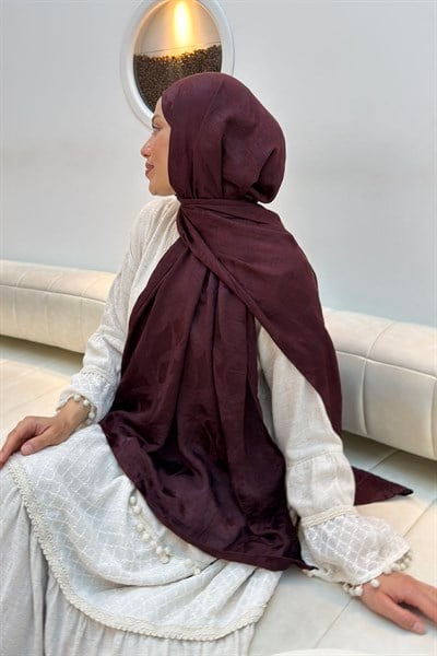 Ağaçdalı Desen Ayrobin Floş Jakar  Şal Koyu Bordo
