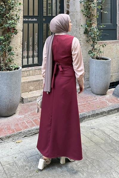 Düğme Detaylı Elbise Bordo