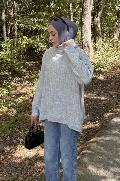 Balıkçı Yaka Kazak Gri