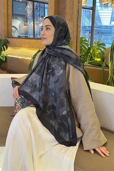 Batik Çiçek Desen Bambu Şal Siyah