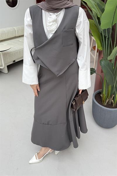 Crop Yelek-Etekli İkili Takım Antrasit