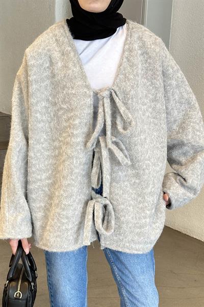 Bağlamalı Kaşe Kimono Gri