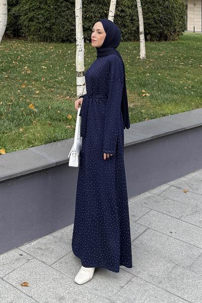 Taş Detaylı Tesettür Elbise Lacivert