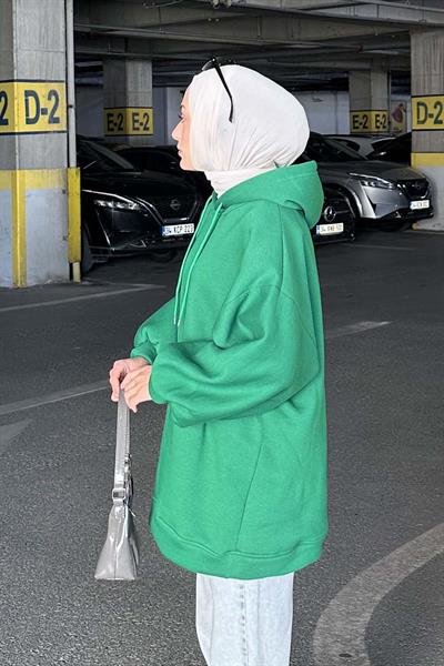 Üç İplik Balon Kol Sweatshirt Yeşil
