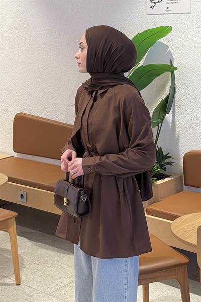 Pelerin Detaylı Gömlek Acı Kahverengi