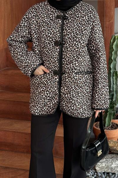Teddy Düğmeli Çoban Mont Leopar