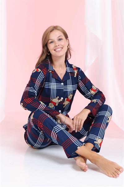 Desenli Pijama Takımı Lacivert