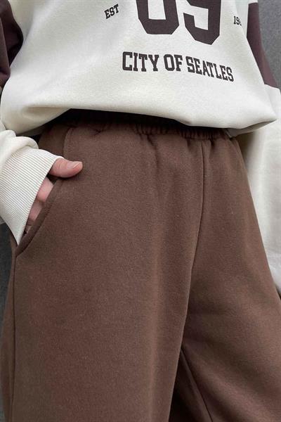 Paça Lastikli Üç İplik Alt Eşofman Acı Kahverengi