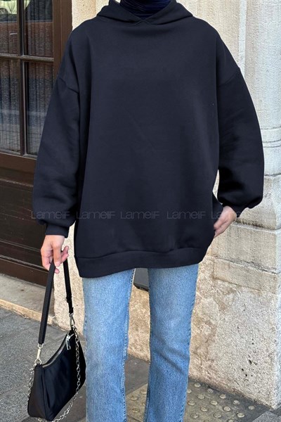 Kapüşonlu Salaş Sweatshirt Koyu lacivert