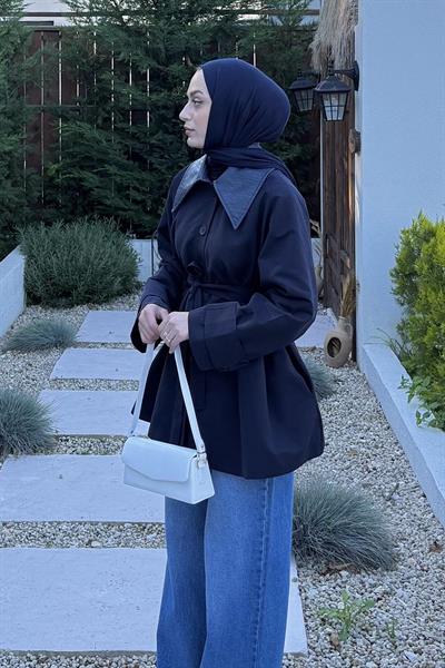 Garni Yaka Trençkot Lacivert