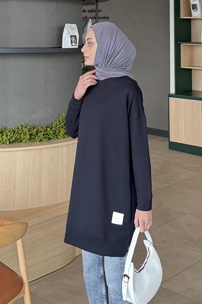 İki iplikli Arma Detaylı Sweat Tunik Lacivert