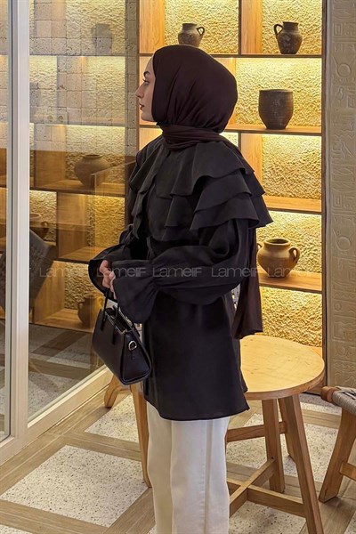 Volan Detaylı Kol Büzgülü Gömlek Acı Kahverengi