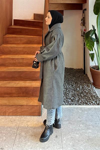 Balon Kol Örme Kaşe Kaban Antrasit