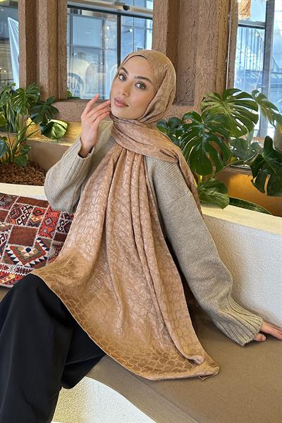 Bloom Desen Ayrobin Floş Jakar Şal Camel