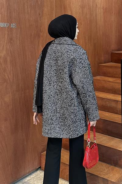 Balık Sırtı Kruvaze Kaban Siyah