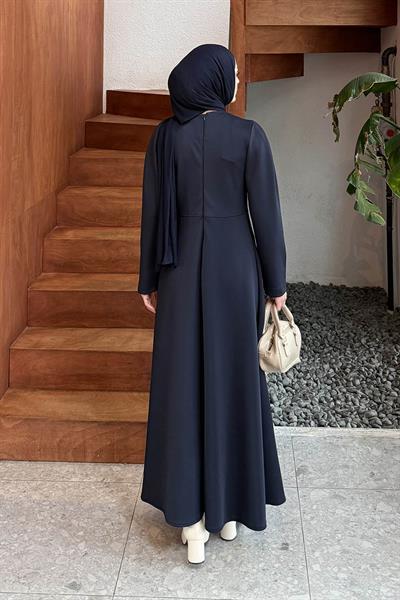 Kurdela Detaylı Scuba Elbise Lacivert