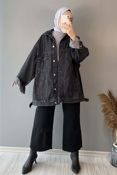 Çift Cepli Oversize Ceket Siyah