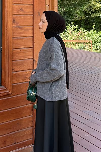 Kendinden Desenli Triko Kazak Antrasit