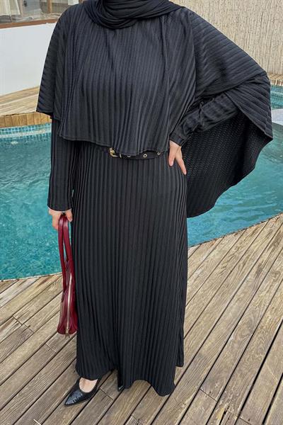 Balıksırtı Kemerli Elbise Siyah