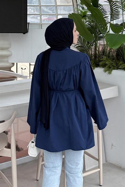 Bağlama Detaylı Tesettür Gömlek Lacivert