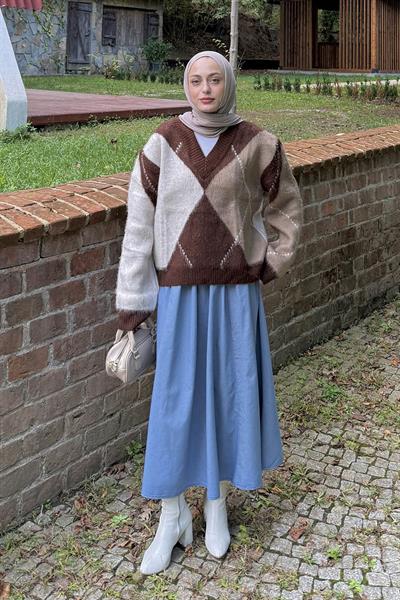 Baklava Desen Kazak Kahverengi