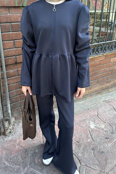 Volan Detaylı İkili Scuba Takım Lacivert