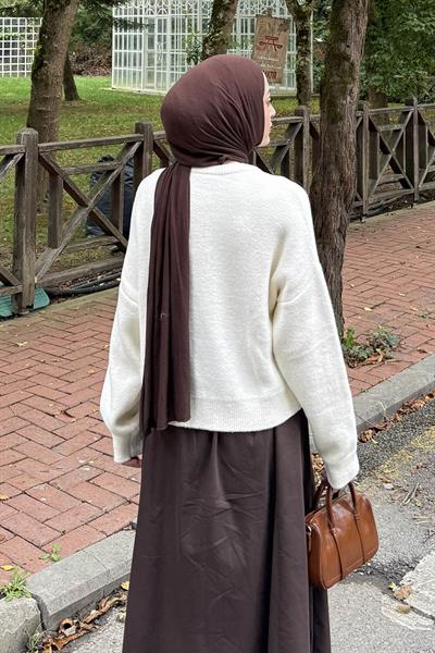 Gold Düğme Detaylı Hırka Beyaz