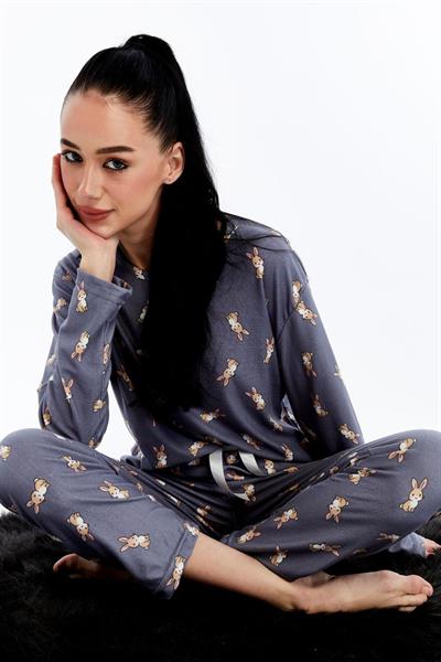 Desenli Pijama Takımı Antrasit