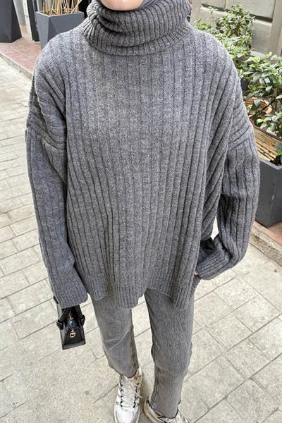 Balıkçı Yaka Kazak Antrasit