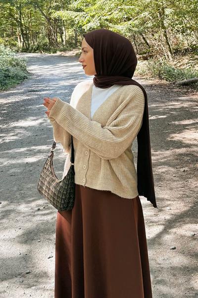 Crop V Yaka Hırka Bej