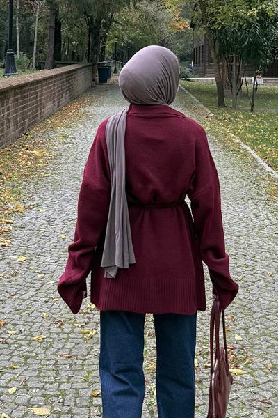 Bağlama Detaylı Triko Hırka Bordo