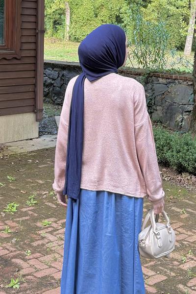 Kayık Yaka Triko Kazak Gül