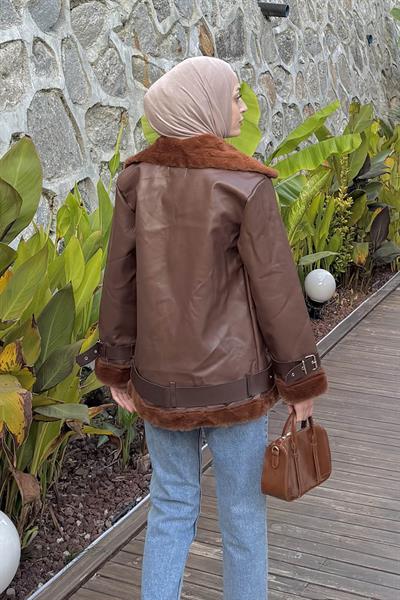 Süet Düğmeli Mont Acı Kahverengi