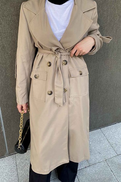 Pelican Ön Düğmeli Trençkot Toprak