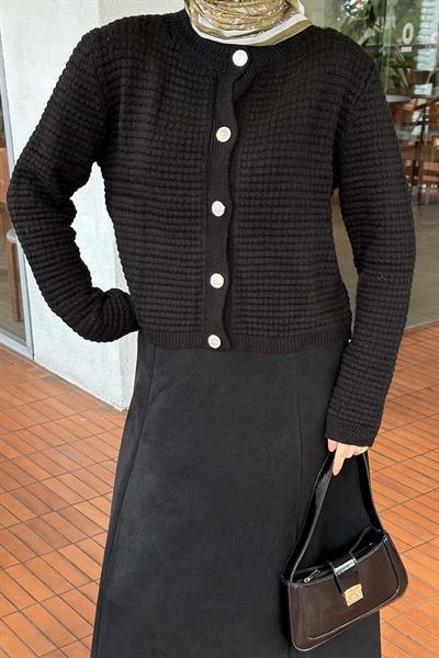 Düğmeli Triko Hırka Siyah