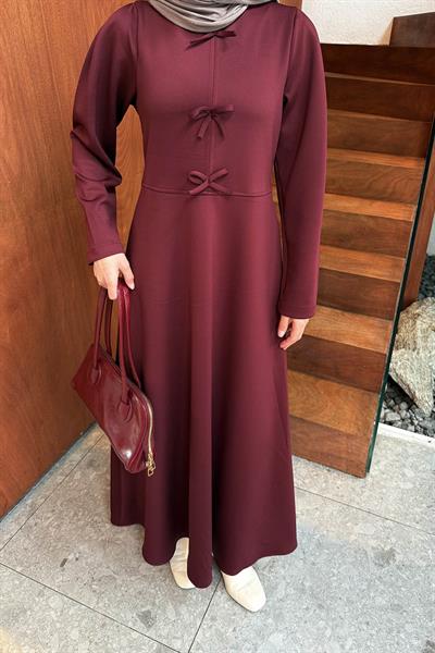 Kurdela Detaylı Scuba Elbise Bordo