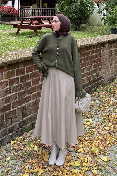 Fırfır Detaylı Hırka Haki