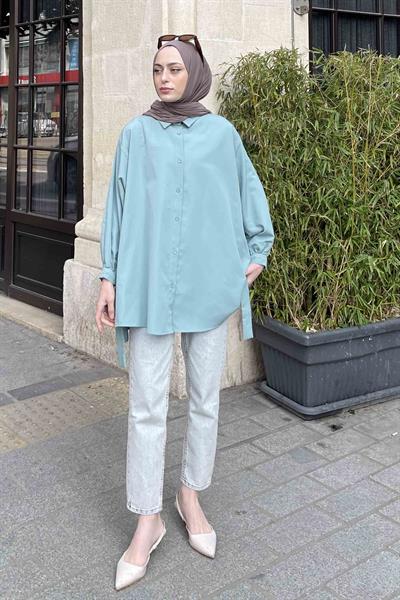 Kol Detaylı Gömlek 
Oversize Gömlek Mint Yeşili