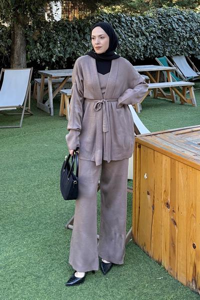 Üçlü Triko Takım Soft Kahve