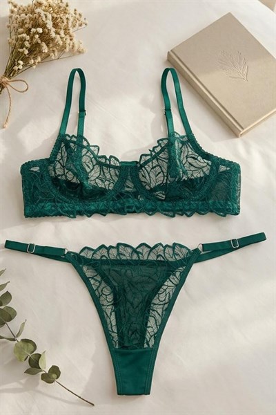 Dantelli Bralet  Sütyen Takım Zümrüt Yeşili