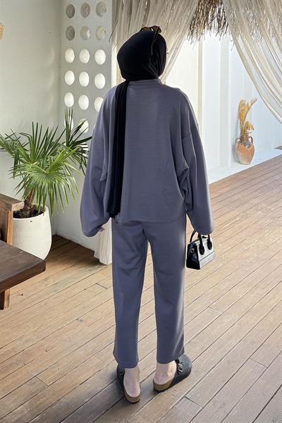 Kup Detaylı Eşofman Takımı Füme