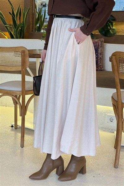 Cep Detaylı  Kloş Etek Krem