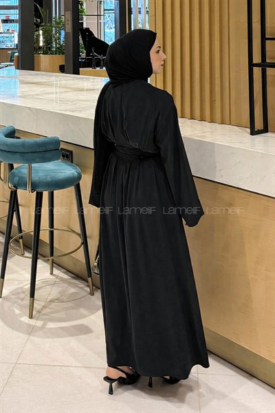 Nora Bağcıklı Tesettür Elbise Siyah