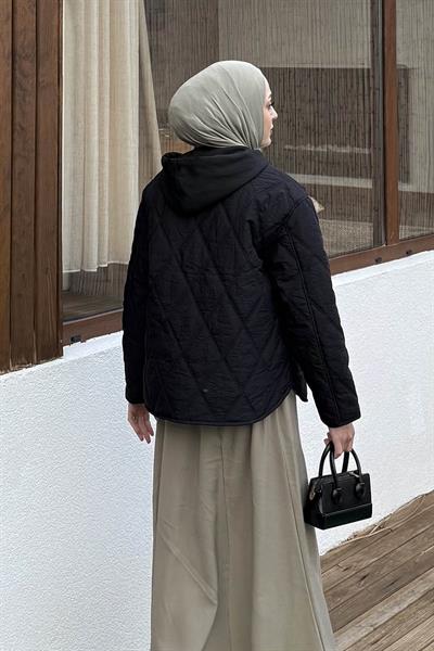 Kapüşonlu Kapitone Mont Siyah