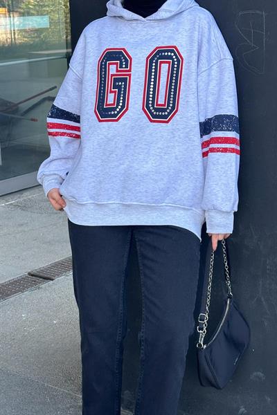 Go Baskılı Üç İplik Sweat Gri