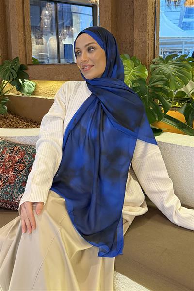 Batik Desen Soft Şal Saks Mavisi