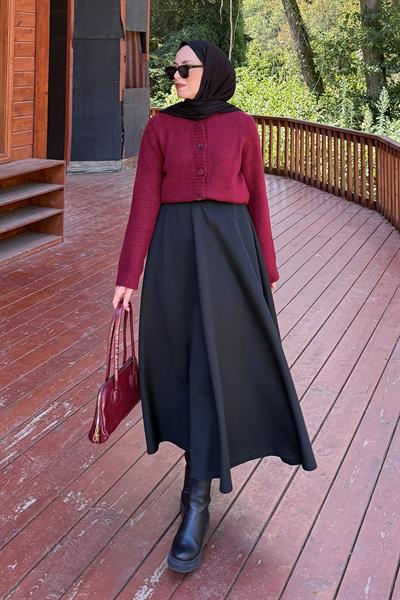 Bisiklet Yaka Kısa Hırka Bordo